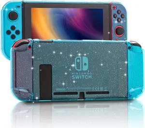 Glitter Case for Nintendo Switch, Protective Case for Nintendo Switch with a Tempered Glass Screen Protector and 6 Joy Stick Covers, Fit into The Dock Station - Blue