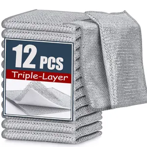 12 Pcs Triple-Layer Steel Wire Dishcloth - Non-Scratch Cleaning Cloth for Kitchen, Cookware, Sinks, Dishes & Stove Tops