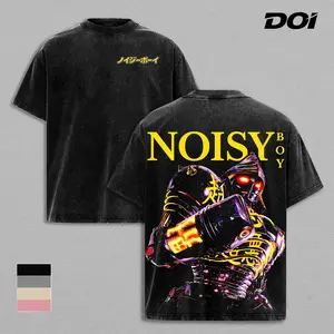 Noisy Boy Japanese Style Robot Graphic Tee, Vintage Washed Movie Shirt, Real Steel Neon Fighter Design Unisex Streetwear, High-Tech Boxing Aesthetic, Gift for Sci-Fi Movie Lovers, Perfect for Real Steel Fans and Noisy Boy Enthusiasts