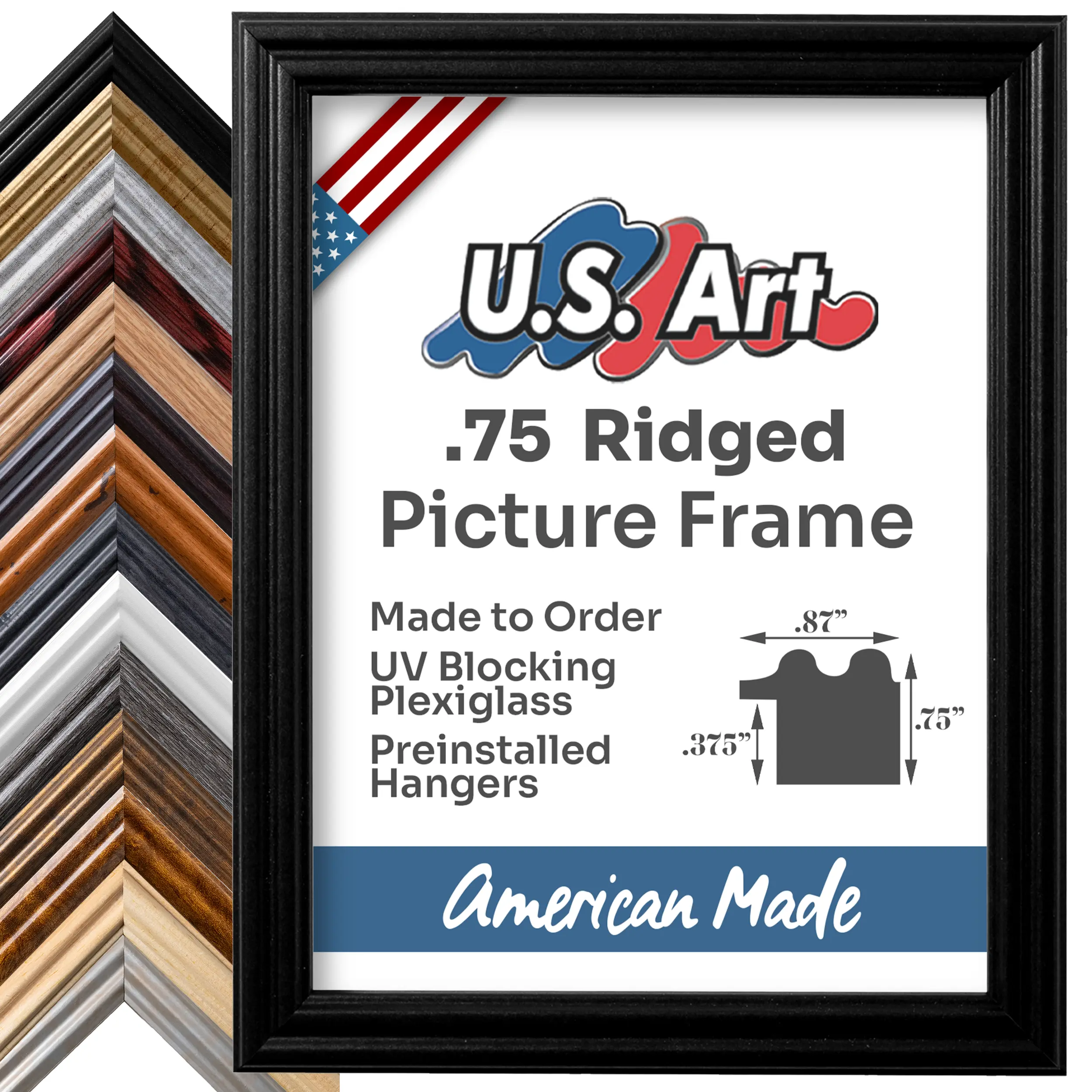 .75" Wide Picture Frame Solid Wood Frames with UV Blocking Plexiglass and Preinstalled Hangers for Wall Decor 100% American Made (Unfinished Raw)