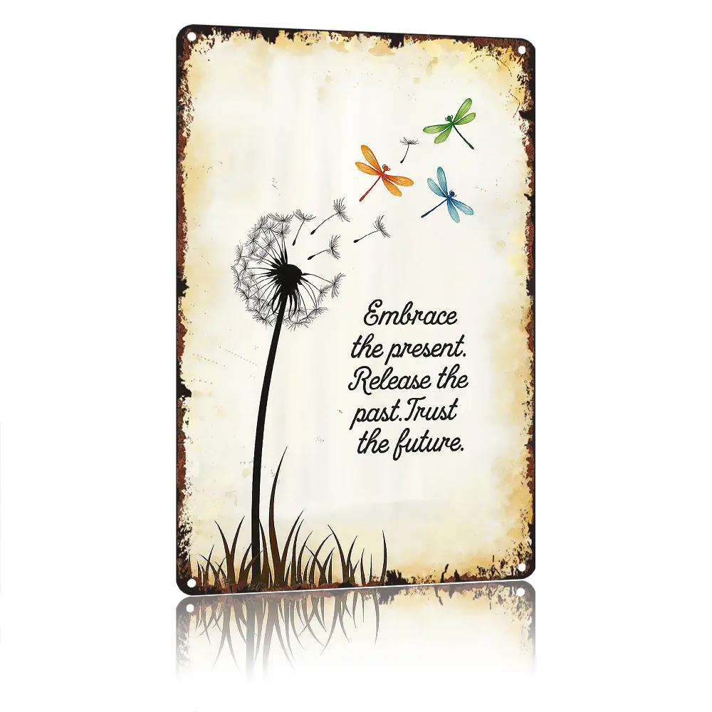 Nostalgic Dandelion & Dragonflies Inspirational Quote Aluminum-Based Decorative Home Sign, 8x12in Funny Metal Poster for Bathroom, Living Room Home Decor, Aluminum-Based Home Signs