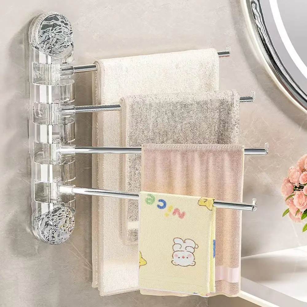 Suction Cup Towel Rack, 1 Count Wall Mounted Rotating Storage Rack, Multifunctional Towel Holder for Bathroom Kitchen Dormitory Hotel, Bathroom Accessories Organizer