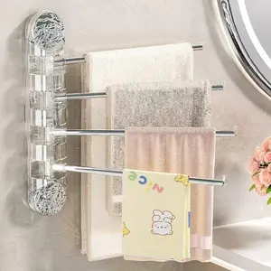 Suction Cup Towel Rack, 1 Count Wall Mounted Rotating Storage Rack, Multifunctional Towel Holder for Bathroom Kitchen Dormitory Hotel