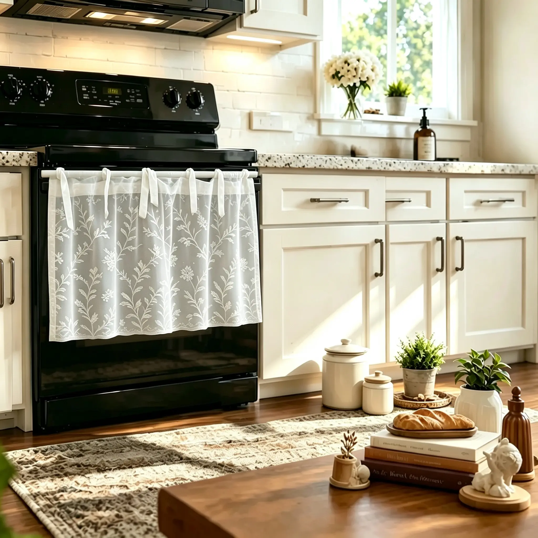 Fabric Stove Top Cover - 30.5"w x 21.65"l Strap-On Rustic Farmhouse Kitchen Cover, Multi-Functional Decor for Country Kitchen Enthusiasts, Curtain-Inspired Cohesive Look for Dishwashers & Cabinets