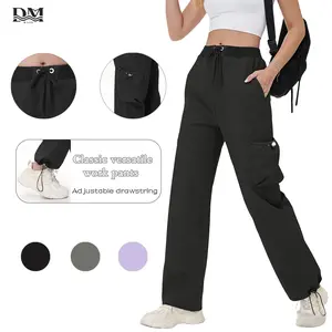 Stretchy Womens Cargo Pants thick thigh pants work outfits women Wide Leg Sweatpants Baggy High Waisted 4 Pockets Straight Leg Casual Y2K Streetwear With Adjustable Trouser Cuffs for Daily Wear Womenswear Button