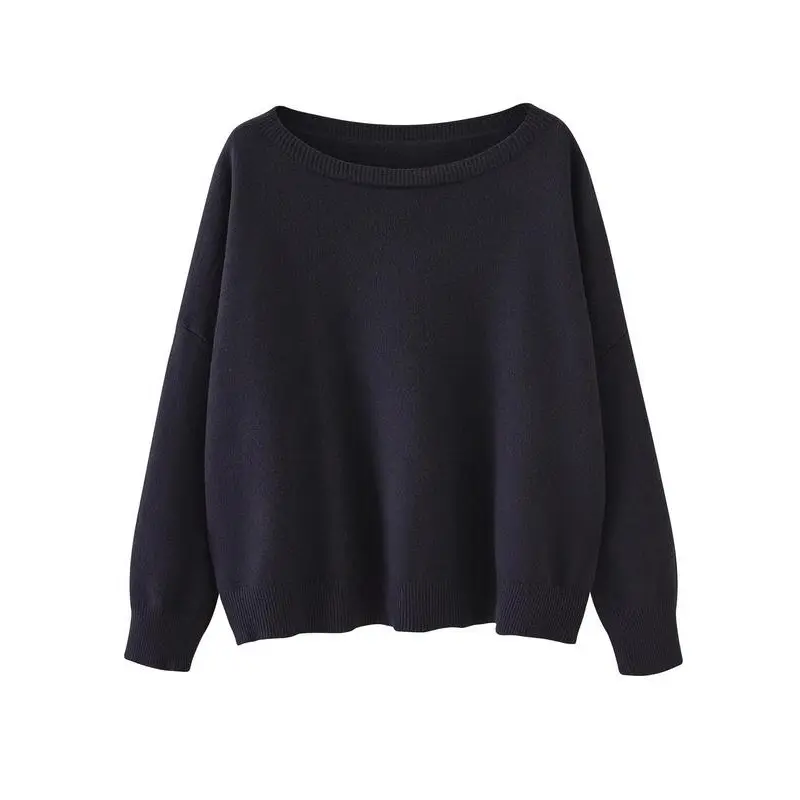 Women's Polyester Solid Color Scoop Neck Pullover Sweatshirt - Casual Basic Knit Top, All Season, Machine Washable