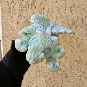 Handmade Crocheted Laying Dragon with GITD Eyes