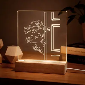 Cute Cat Night Light - Acrylic LED Photo Frame, Adorable Cartoon Cat Peeking Out, USB Rechargeable Bedside Lamp, Gift for Her, Cozy Home Decor