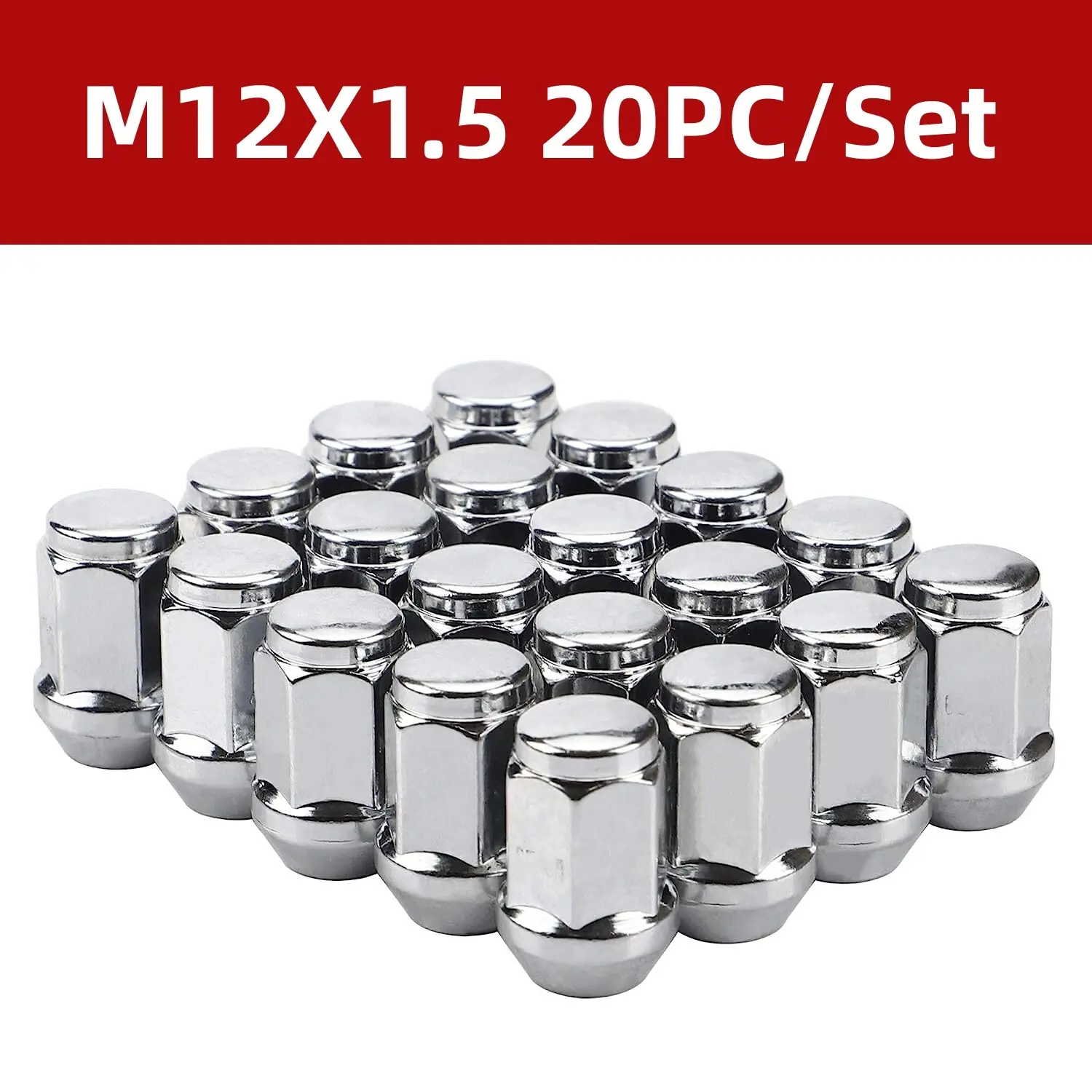 OEM Replacement Wheel Lug Nuts 20PCS, M12x1.5 Thread 19mm Hex, Chrome‑Plated Forged Steel Fasteners, Easy Hand Install for Ford Escape Fusion Bronco Sport Lincoln