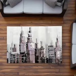 360 stand Polyester Chenille Print Weatherproof Rug - 3x5 ft, Abstract Grayscale Cityscape Design, Contemporary Look, Durable Outdoor/Indoor Soft Furnishing Carpet for Bedroom/Patio Use, Waterproof Outdoor Rug, Abstract Rugs