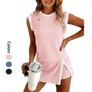 Kedomiu Women's Summer Two-Piece Set: Color-Block Tank Top & Slit-Lined Skirt — Casual Loungewear & Matching Set