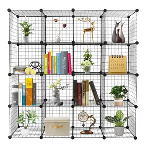 HAOYYE 16-Cube Organizer Cube Storage Shelving Unit, Wire Cube Storage Origami Shelves, Metal Grid Modular Cubbies Organizer Bookcase, Soft Cozy Warm Flannel Fleece Home Decor, Stylish Space-Saving Solution, Versatile Shelving System