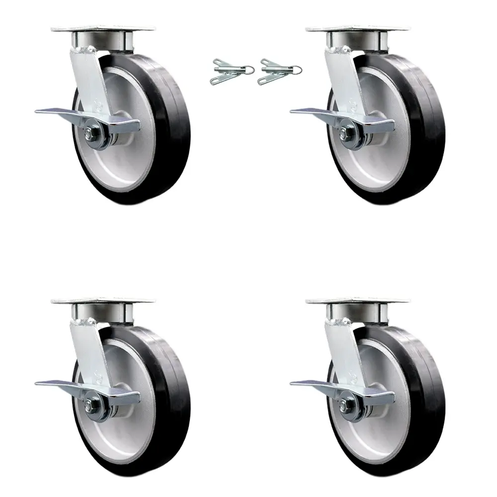 Service Caster SCC-KP30S820-RAR-SLB-BSL-2 Metal Ball Castors, Kingpinless Rubber-on-Aluminum Swivel Top Plate Caster with 8x2 in. Black Wheels, 2400 lbs Capacity, Set of 4