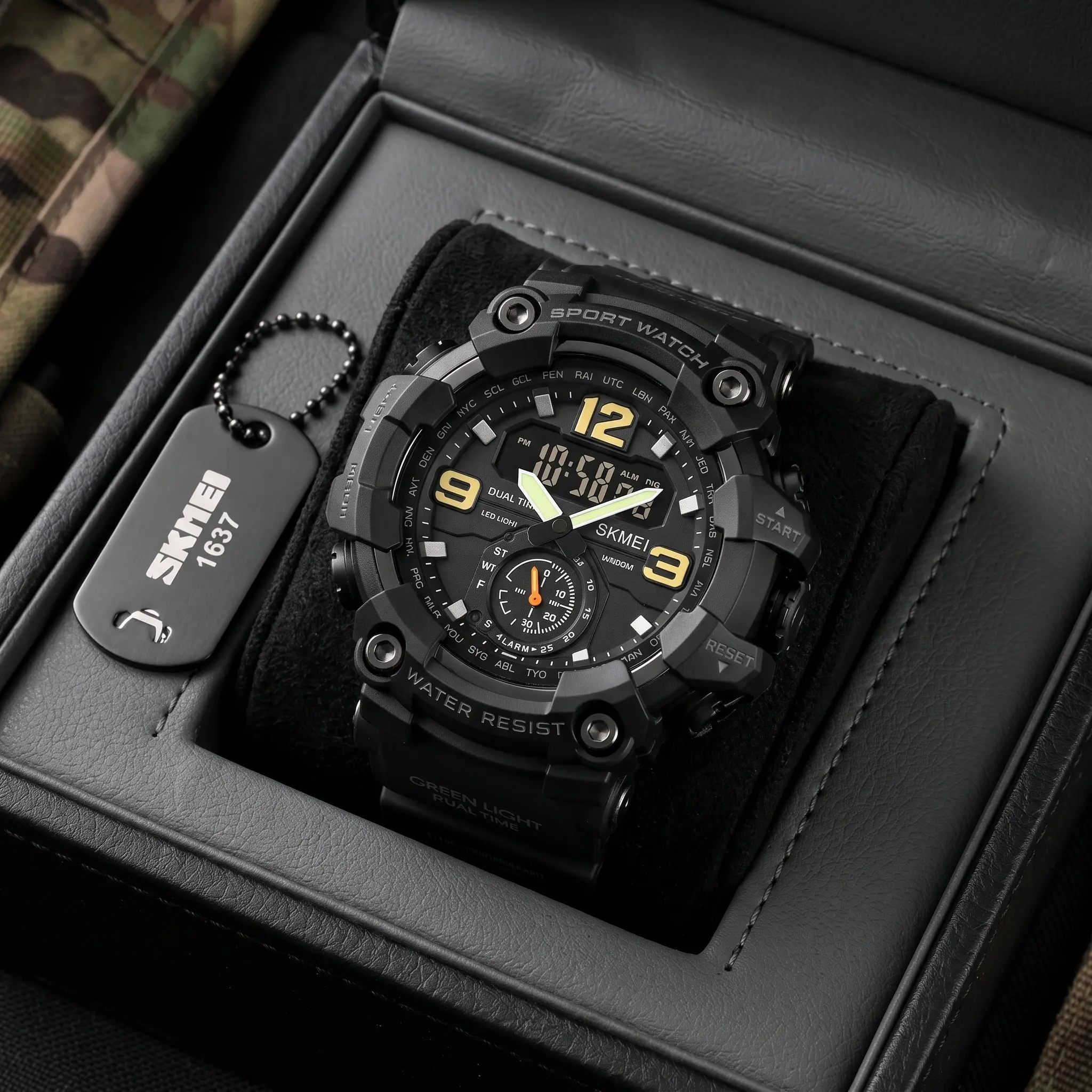 SKMEI Rugged Digital Sports Male Watch with a Military Look, Waterproof for Outdoor Activities with Large Face, LED Screen, Stopwatch, and Alarm