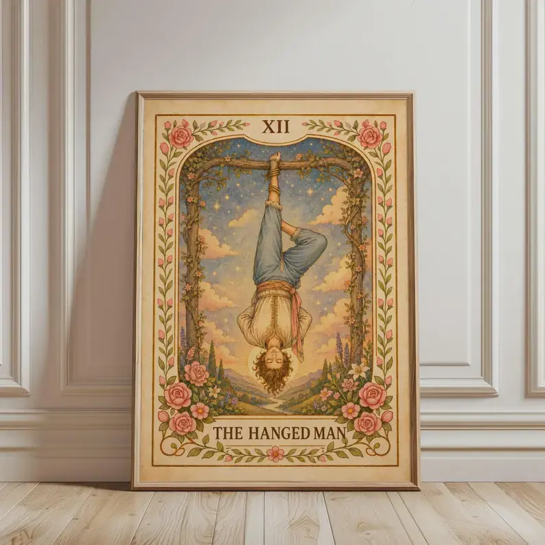 Artistic The Hanged Man Tarot Card Paper Print - 12 Major Arcana Photo, Bohemian Mystic Botanical Vintage Room Decor, Celestial Spiritual Home Supply for Kid Room, Long-Lasting Gyms Wall Art, Study Areas