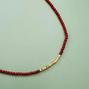 Navajo Red Agate and Golden Nugget Beaded Necklace
