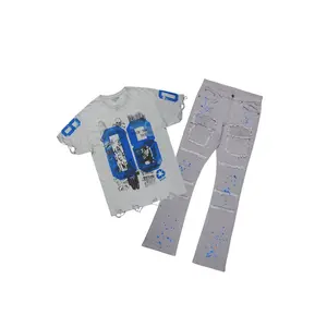 Grill Grey Oversized T-Shirt/Stacked Flare Cargo Jean Bundle