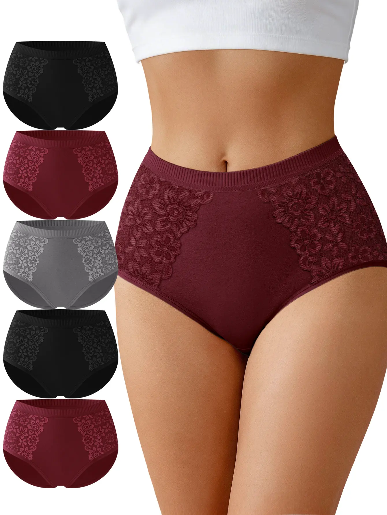 Women's Solid Plain Cotton Panties, 5 Pieces - Comfortable, Cloud-Soft, Lightweight Knit Basics, Super-Breathable Smooth Fabric, Weightless Everyday Wear, Do Not Dry Clean, Knitting