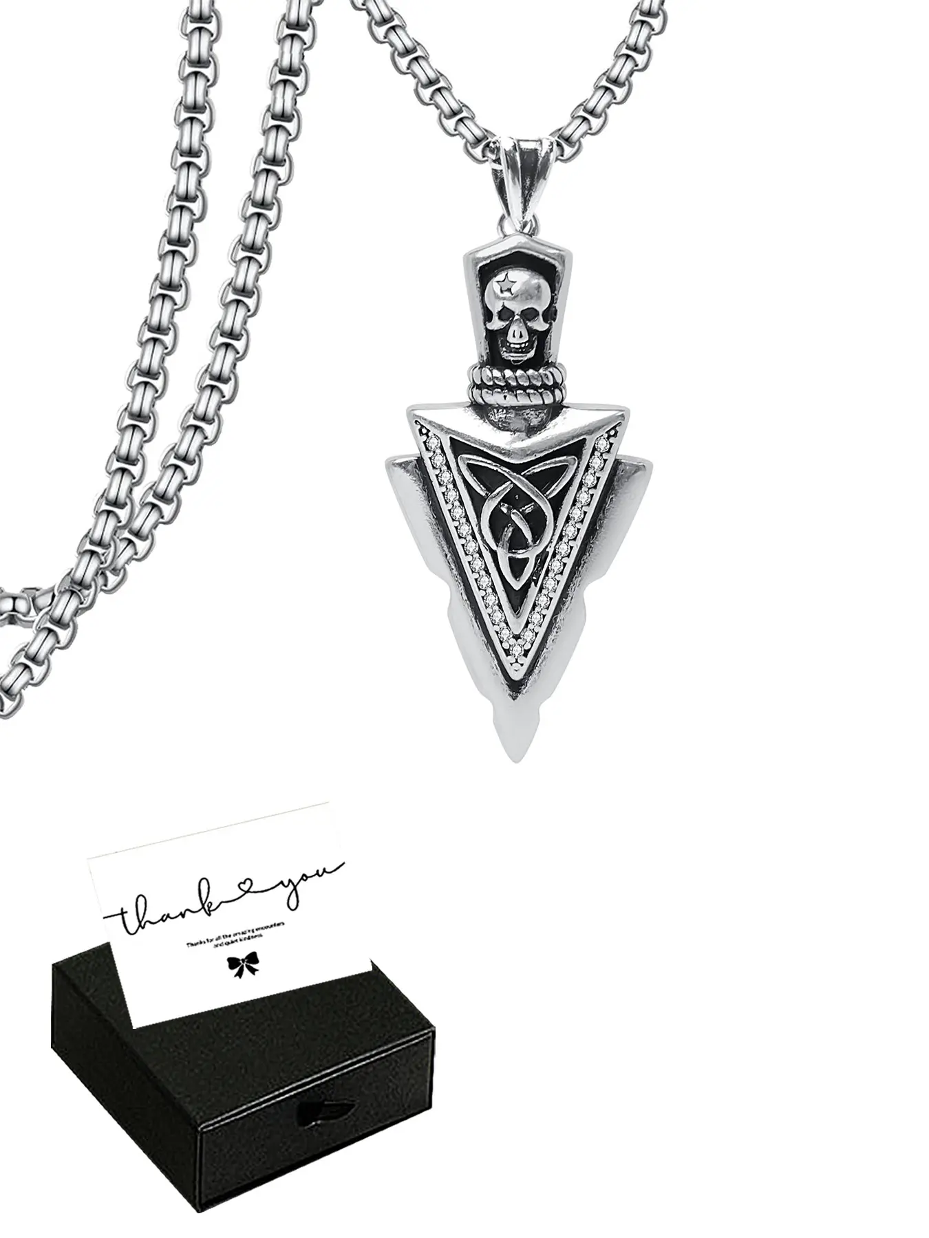 Viking Arrow Pendant Necklace, Men's Cuban Long Necklace, Odin War God Guardian Pendant, Daily Wear Men's Gift, Punk Style, Stainless Steel Chain