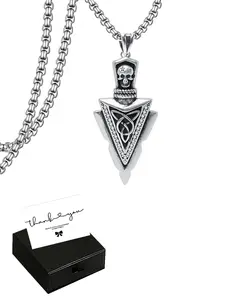 Viking Arrow Pendant Necklace, Men's Cuban Long Necklace, Odin War God Guardian Pendant, Daily Wear Men's Gift, Punk Style, Stainless Steel Chain