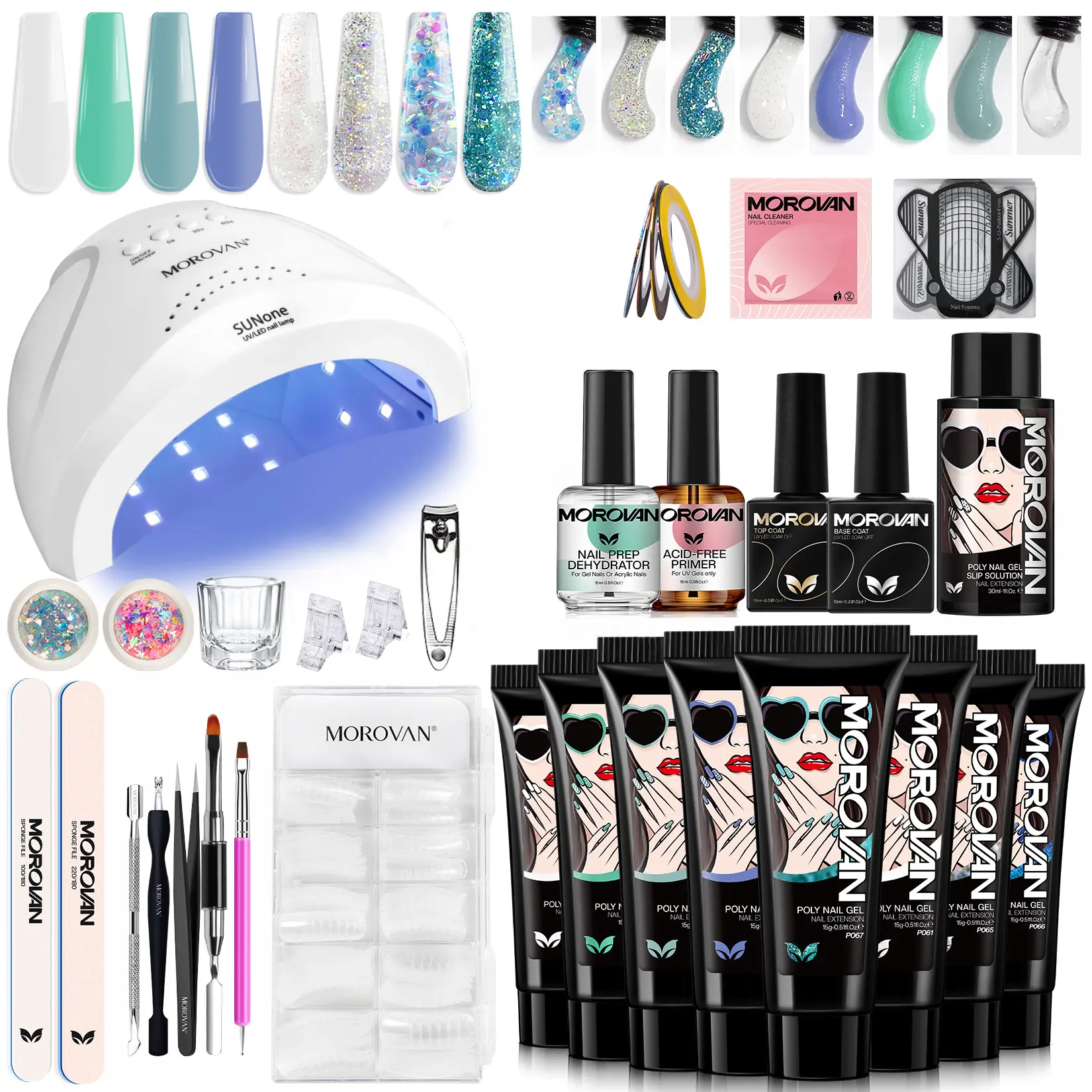 Morovan Poly Gel Nail Kit: Starter Kit  Poly Nail Gel Kit Best Valentine Gift For Her with U V Lamp 48W Complete Poly Gel Kit for Beginners with Everything Professional Nail Extension Kit Nail Kit Acrylic Set