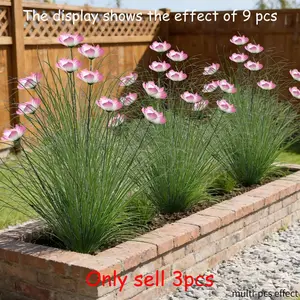 3 Bundles Artificial Plants Onion Grass Outdoor 19.6 Inch Tall Fake Shrubs Wheat Grass UV Resistant Greenery Stems Faux Bushes Plant for Indoor Outdoor Garden Office Home Decor, Green Outdoor Decoration