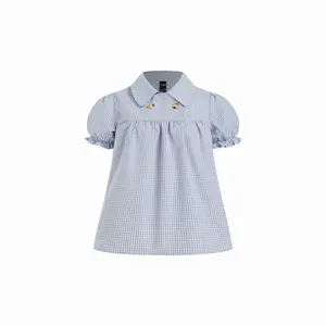 Cider Cotton-blend Plaid Puff Sleeve Oversized Blouse