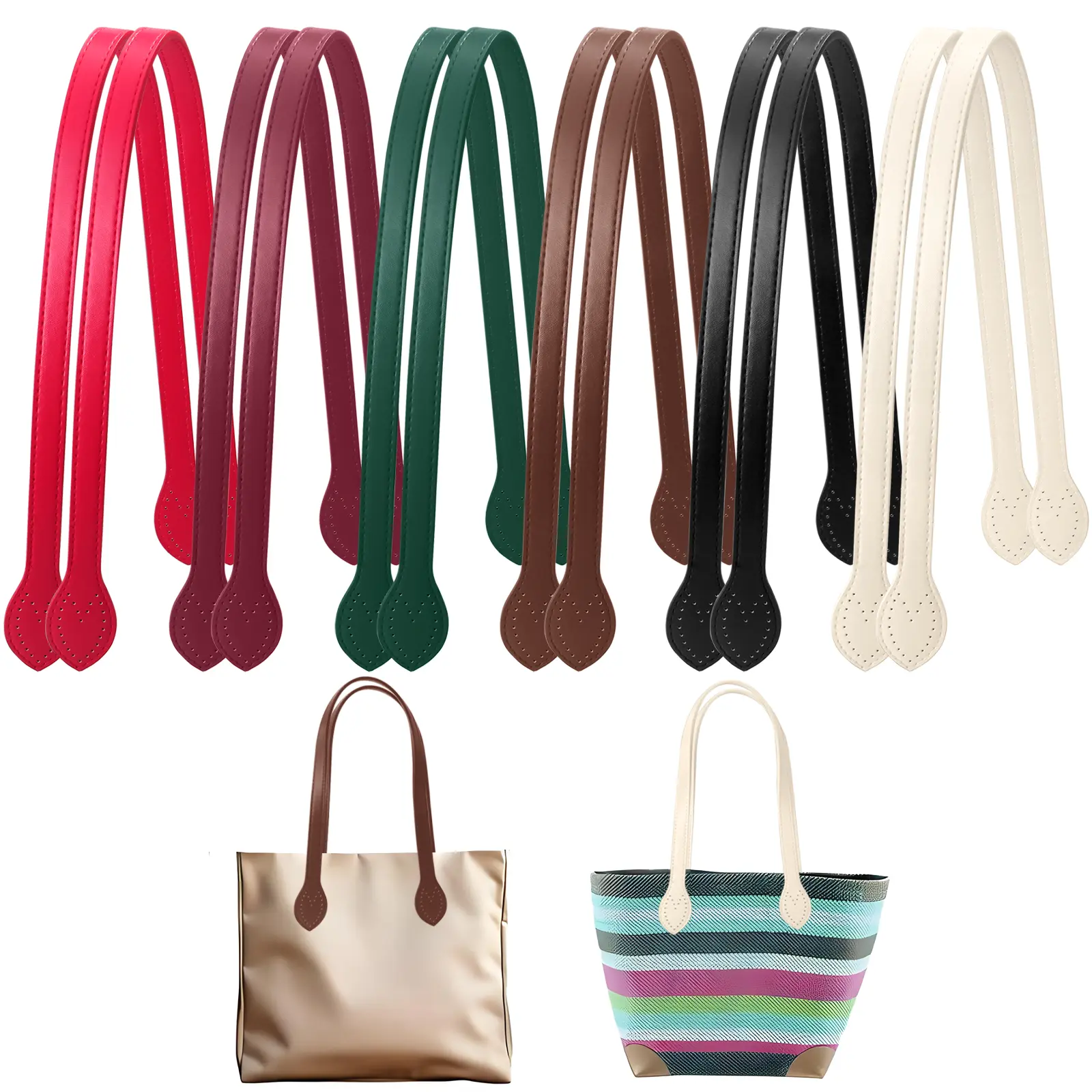 12-Pack Leather Bag Handles for DIY Bag Making 23.4-Inch Straps in  Red Black Beige Brown Green Wine Red Durable Smooth Feel Easy Installation Supports 44 lbs Ideal for Crafting Handbags Purses and Crochet Bags
