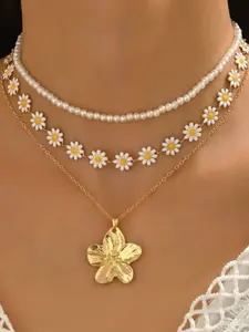Women's Pearl Necklace Set, Daisy Flower Pendant Jewelry, Ocean Life Charm Accessory, Casual Daily Wear & Vacation Style, Dainty Pearl Necklace