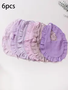 Solid Color Ruffle Trim Baby Bibs, Cute Baby Saliva Towel, Soft Breathable Baby Bibs for Boys & Girls