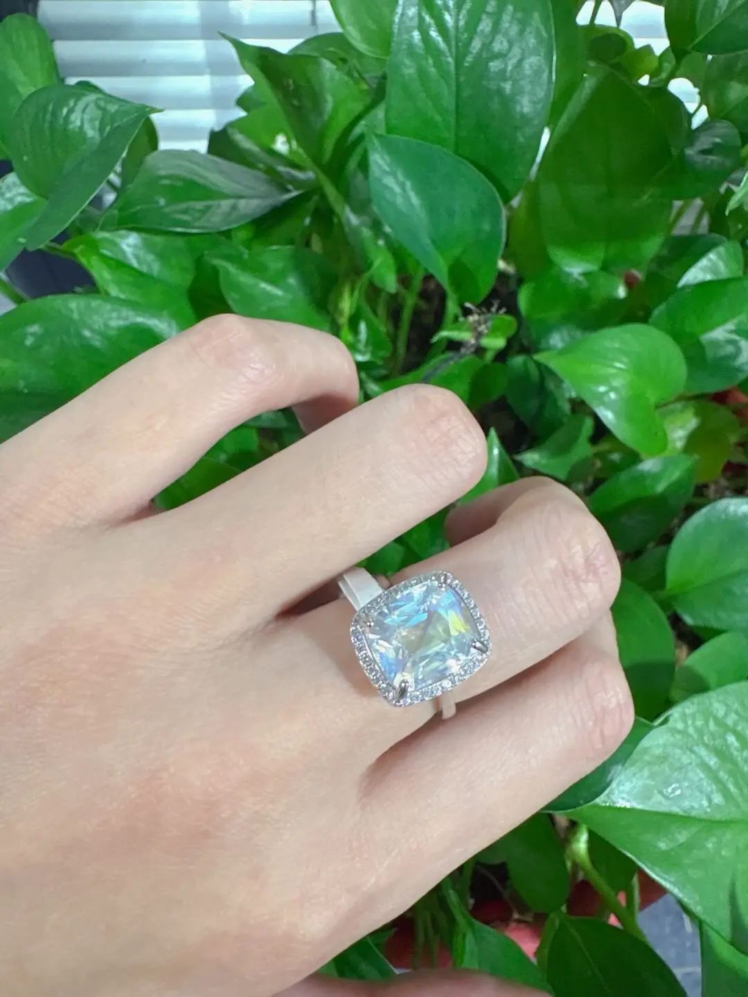 Evelyn(21566)gc. S925 rainbow moonstone adjustable ring