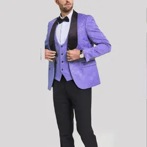 Men's Slim Fit Jacquard Three-Piece Tuxedo Suit  One-Button Shawl Collar Jacket  Matching Vest and Trousers prom suit party suits