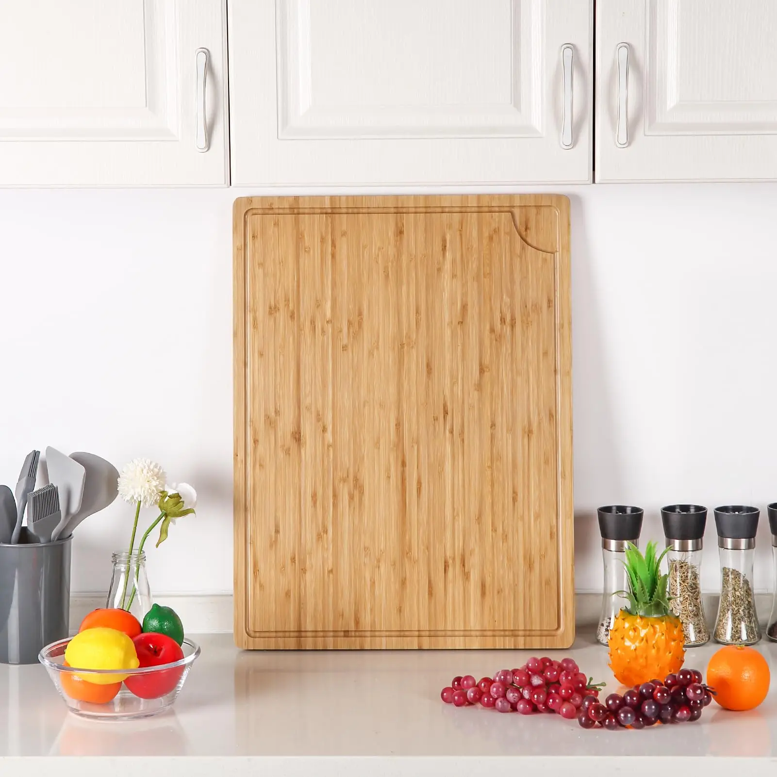 Extra Large 100% Organic Bamboo Cutting Board, 24x18 Inch Over the Sink Chopping Board/Carving Board with Handle and Juice Groove for Turkey, Meat