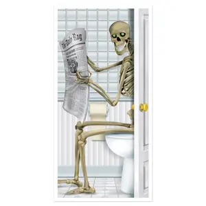 Skeleton Restroom Door CoverBeistle Skeleton Restroom Door Cover Party Accessory with Reading Newspaper Design for Halloween Decorations