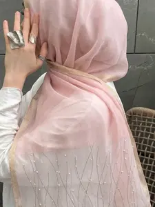 Women's Fashion Rhinestone Water Ripple Organza Long Scarf Hijab, Soft Islamic Headscarf, Multifunctional Sun Protection Shawl