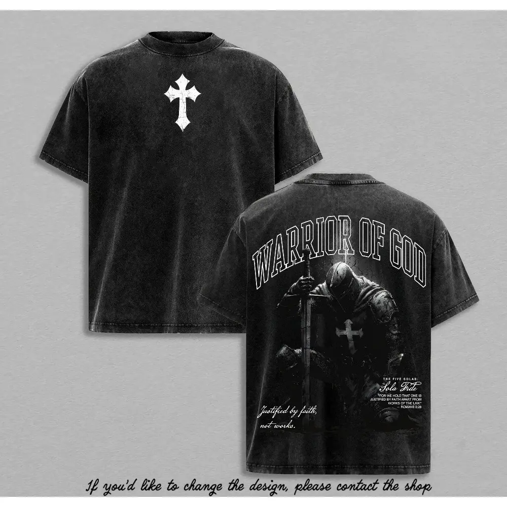 Men's Armor of God Graphic Shortsleeve T-Shirt - Unisex Heavy Cotton Vintage Washed Menswear Apparel, Christian Clothing Casual Streetwear Fabric Top