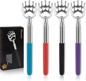 (4-Pack) Extendable Back Scratchers - Metal Claws with Telescopic Rubber Handles - Stocking Stuffers for Men, Women, Kids