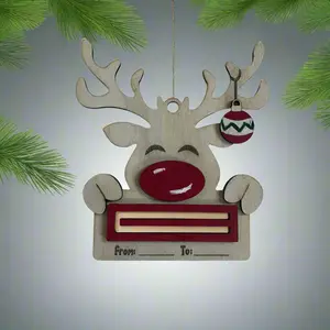 Personalized Reindeer Wood Money Holder Ornament, Christmas Tree Decor Gift Tag