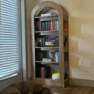 Tribe 5-Tier Bookshelf, Arch-Shaped Racks, Tall Standing Wooden Bookcase Display Shelf Modern Storage Solution Furniture Organizer