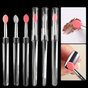 6Pcs Chrome Nail Powder Applicator Brushes, Silicone Head Nail Art Brushes With Cover, Reusable Nail Glitter Powder Pigment Pen Brush, Nail Art Applicator Tools, Lip Eyeshadow Makeup Stick springtok