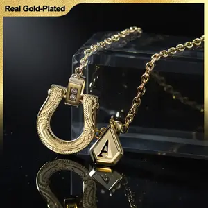 Veliora B 14K Real Gold Plated Horseshoe Letter Pendant Necklace for Women, Western Cowgirl Lucky Charm Jewelry with Clear CZ Diamonds, Symbol of Good Luck & Protection, Mothers Day Gift