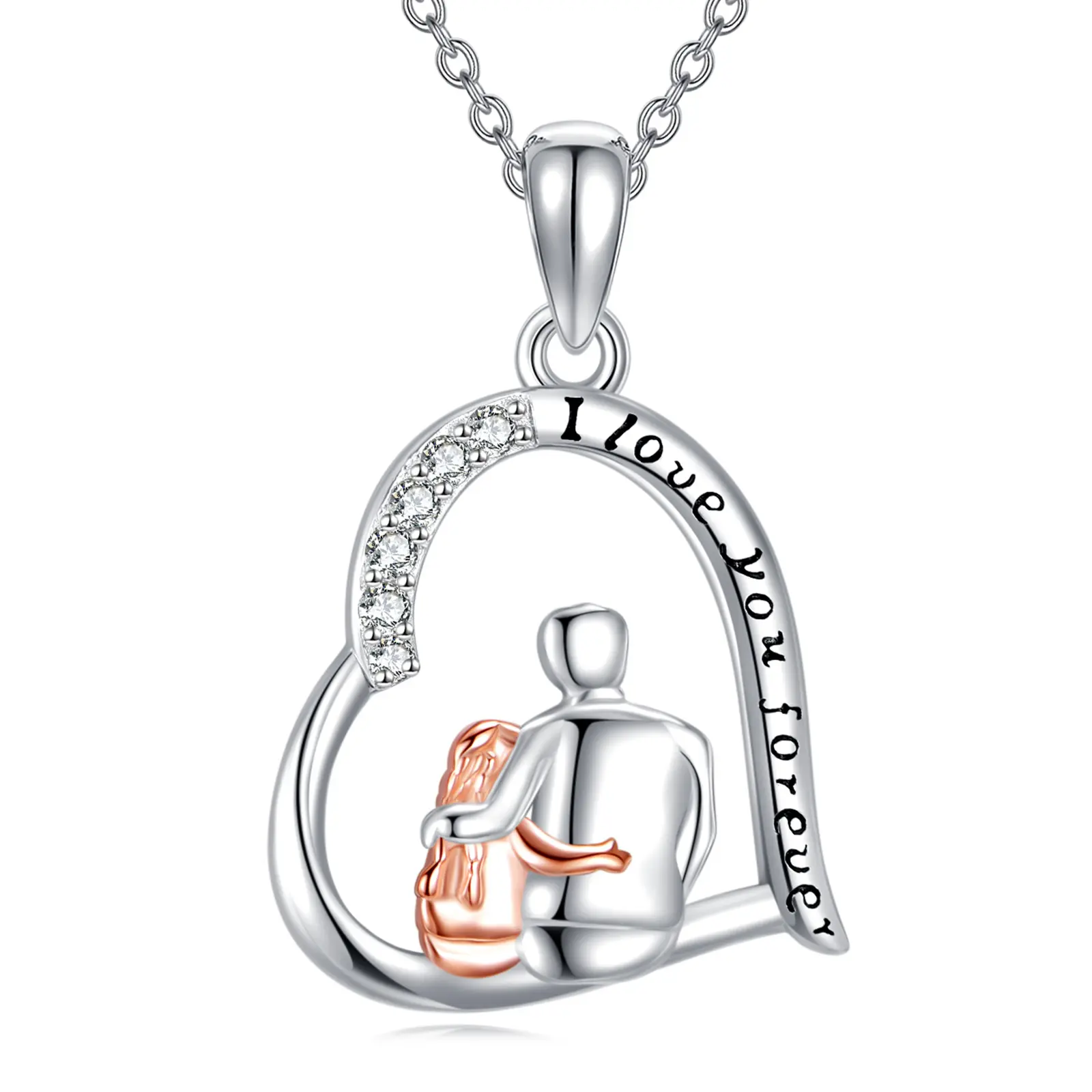 925 Sterling Silver "I Love You Forever" Father-Daughter Heart Necklace