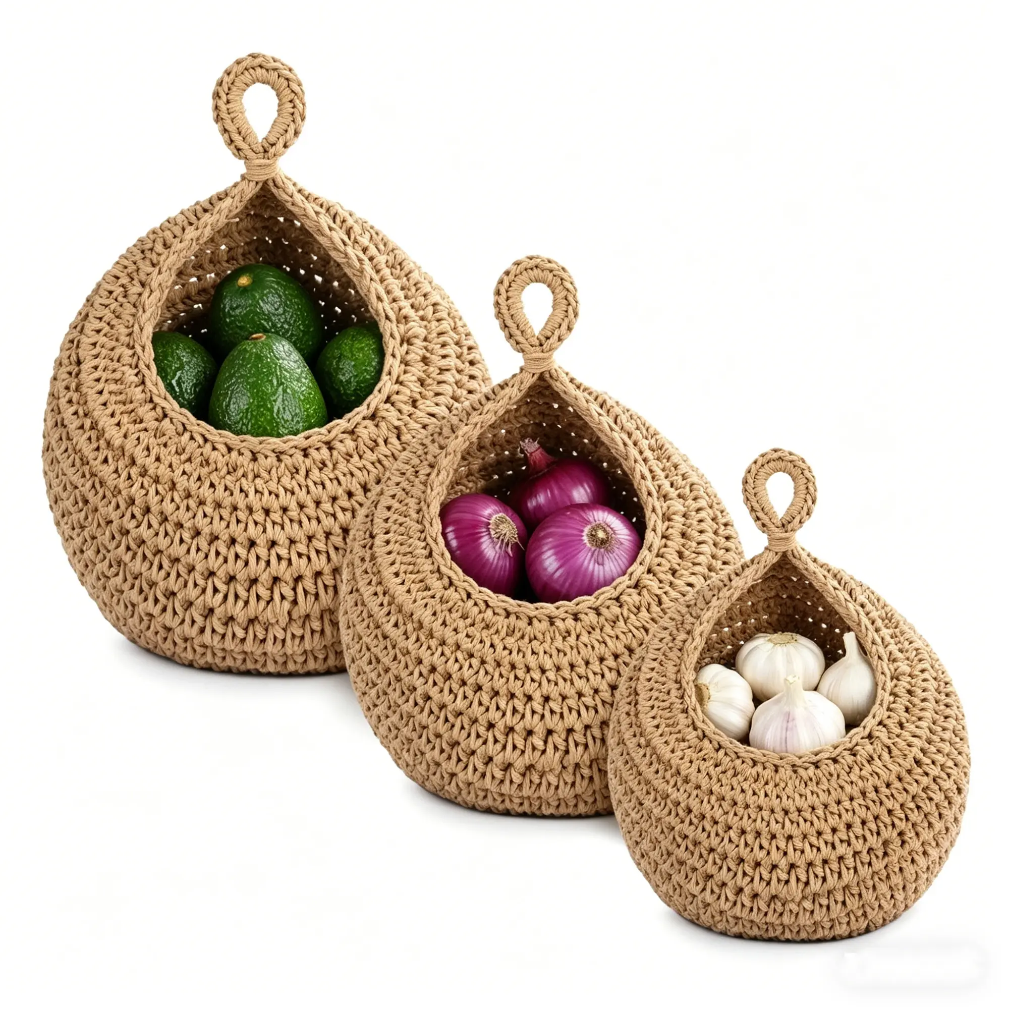 6 Pcs Multifunctional Rustic Eco-Friendly Jute Rope Woven Plant Storage Bags - Bohemian Style Organizing Baskets for Kitchen Use, Kitchen Basket