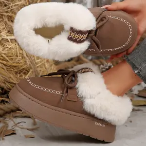 Women's Mini Snow Boots Fleece Slippers Warm Soft Comfy Non-slip Indoor House Outdoor Shoes with Fluffy Collar Springfresh