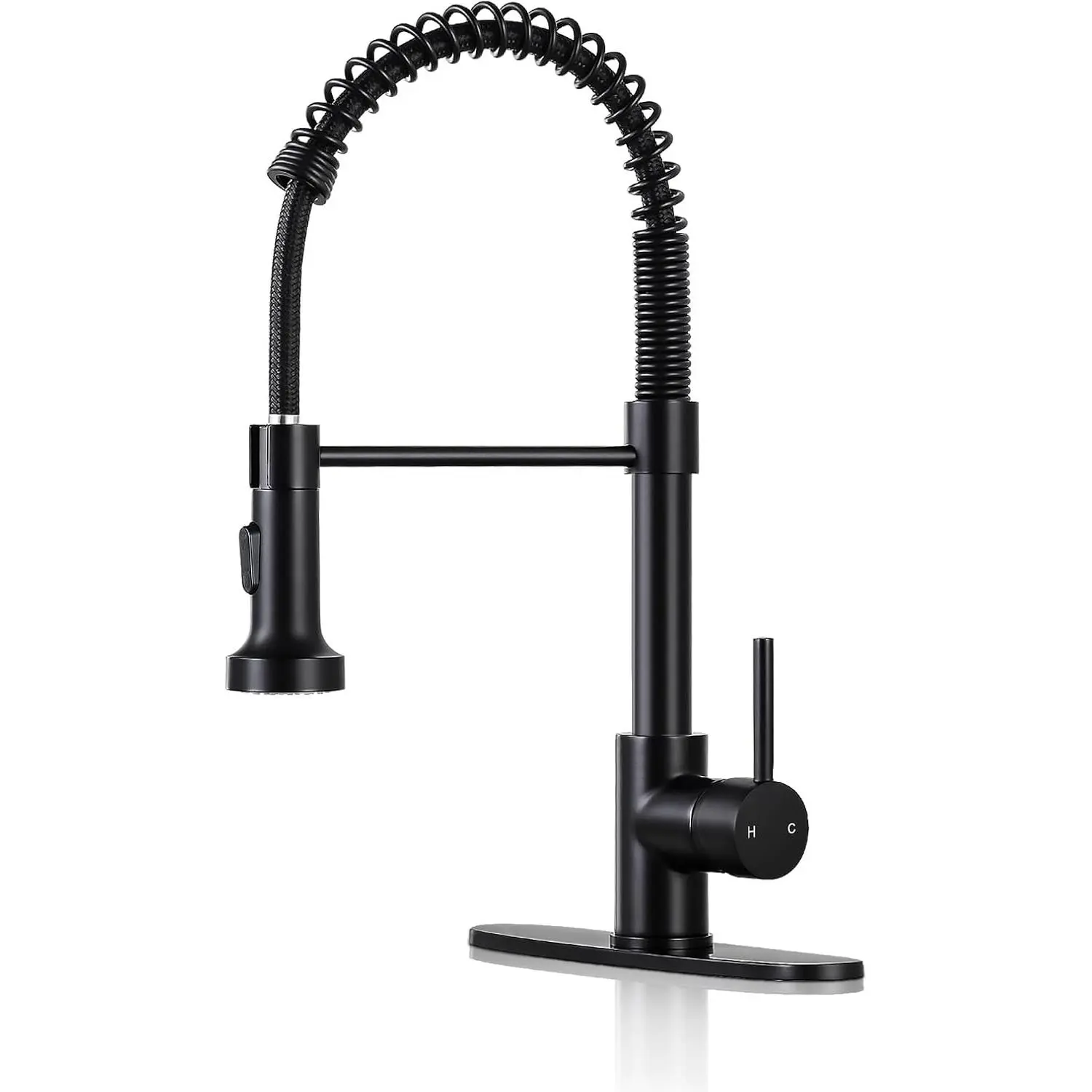 Kitchen Faucets with Pull Down Sprayer Matte Black - Dual Mode Setting Single Handle 1 or 3 Holes Commercial Black Kitchen Sink Faucet with Deck Plate for Farmhouse RV Vessel Basin