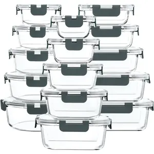 30 Pieces Glass Food Storage Containers with Snap Locking Meal Prep Containers Set - Airtight Lunch Containers, Microwave, Oven, Freezer and Dishwasher