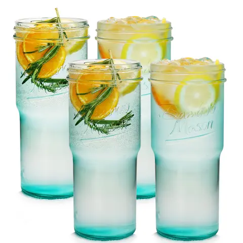Mason Life Chic 24oz Blue-Green Mason Jar Look Water Glass Bottle, Drinkware Gift Bottle with Lid, Straw & Car Cup Holder Compatibility, Ideal for Coffee, Smoothies, Water, Road Trips