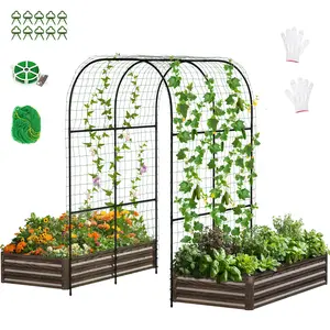 Lilypelle 3 in 1 Raised Garden Bed with Tall Arch Trellis for Climbing Plants, Galvanized Planter Box Outdoor for Gardening, Vegetables, Flower