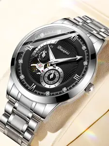 Men's Business Fashion Round Dial Automatic Mechanical Watch, Fashion Luminous Watch for Party, Daily Clothing Decor, Trendy All-match & Exquisite Watch for Birthday Gift with Box