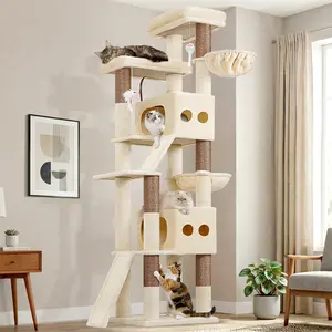 Globlazer 83" Giant Cat Tree for Large Cats, Sturdy Multi-Level Tower with 2 Condos & Hammocks, Perfect for 4+ Cats & Maine Coons